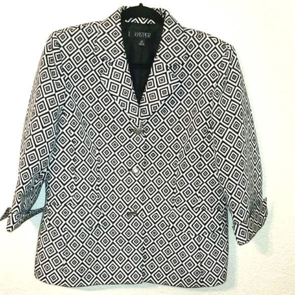 BLAZER KASPERBlack & White Geometric Design Lined Professional - Picture 2 of 5
